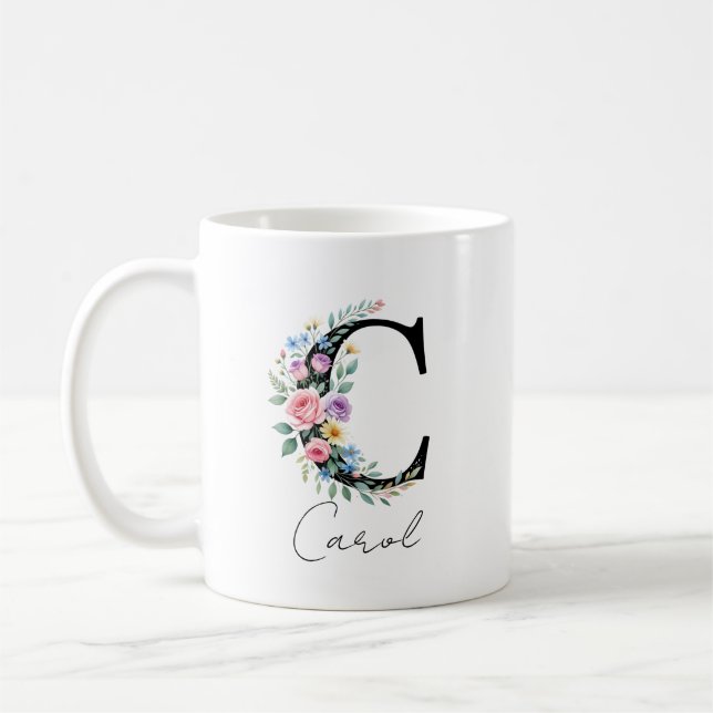 Blumenmonogramm – Buchstabe C Kaffeetasse (Links)