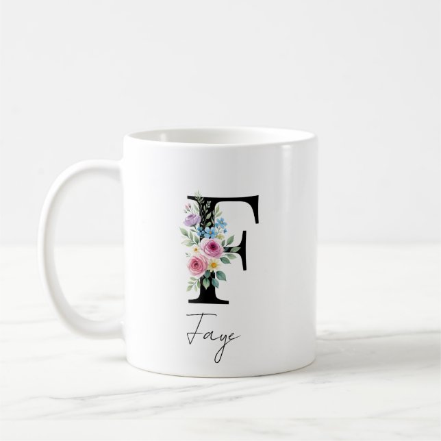 Blumenmonogramm – Buchstabe F Kaffeetasse (Links)