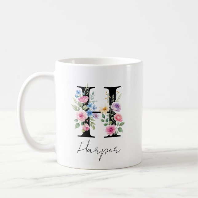 Blumenmonogramm – Buchstabe H Kaffeetasse (Links)