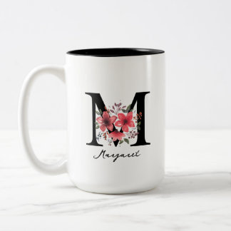Blumenmonogramm Buchstabe M Margaret Benutzerdefin Zweifarbige Tasse