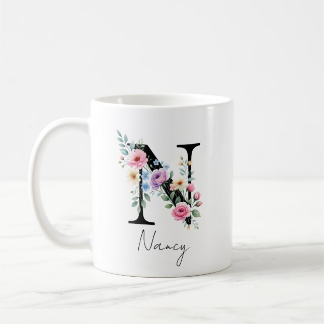 Blumenmonogramm – Buchstabe N Kaffeetasse (Links)