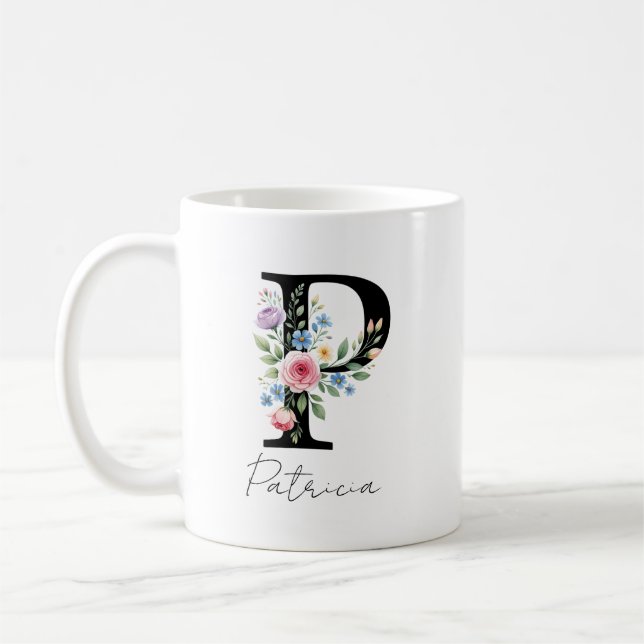 Blumenmonogramm – Buchstabe P Kaffeetasse (Links)