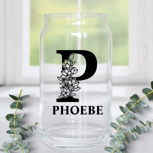 Blumenmonogramm Buchstabe P und personalisierter N Dosenglas