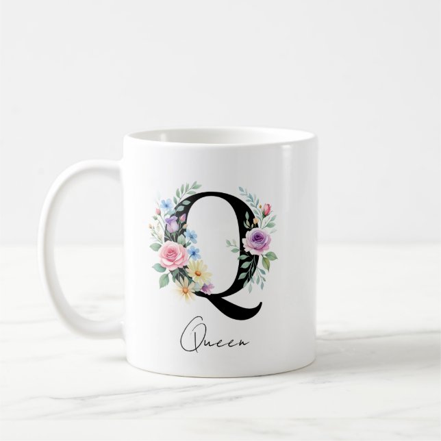 Blumenmonogramm – Buchstabe Q Kaffeetasse (Links)