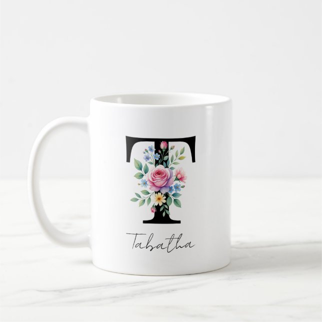Blumenmonogramm – Buchstabe T Kaffeetasse (Links)