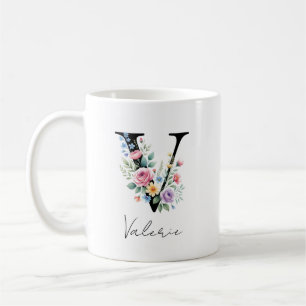 Blumenmonogramm – Buchstabe V Kaffeetasse