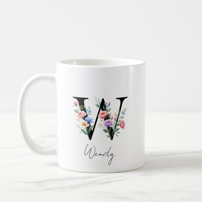 Blumenmonogramm – Buchstabe W Kaffeetasse (Links)