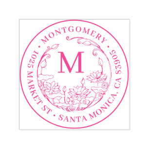 Blumenmonogramm-Familienname u. runde Permastempel