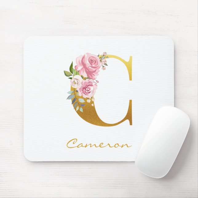 Blumenmonogramm Fauxgold Name Anfangsbuchstabe Per Mousepad (Mit Mouse)