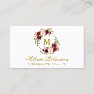 Blumenmonogramm-Gold Aquarell-Burgunders Marsala Visitenkarte