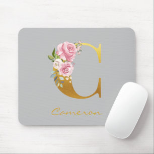 Blumenmonogramm Gold Name Anfangsbuchstabe Persona Mousepad