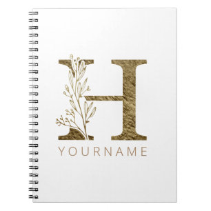 Blumenmonogramm H Elegant Gold Foliage Notizblock