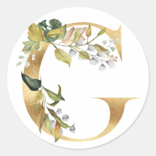 Blumenmonogramm in Gold Classic Round Sticker
