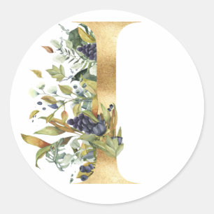 Blumenmonogramm in Gold Klassischer runder Aufkleb Aufkleber