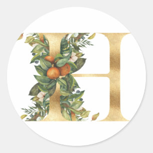 Blumenmonogramm in Gold Klassischer runder Aufkleb Aufkleber