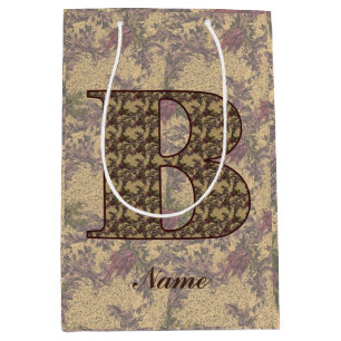 Blumenmonogramm Initiale B Elegant Personalisiert Mittlere Geschenktüte