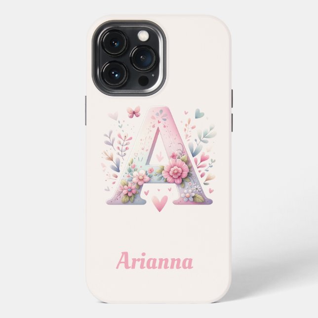 Blumenmonogramm iPhone 13 Pro Max Hülle  (Rückseite)