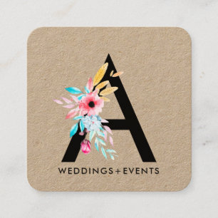 Blumenmonogramm Kraftpapier eleganten Blumen Quadratische Visitenkarte