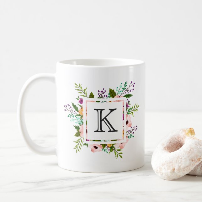 Blumenmonogramm mit Schnörkel Kaffeetasse (Mit Donut)