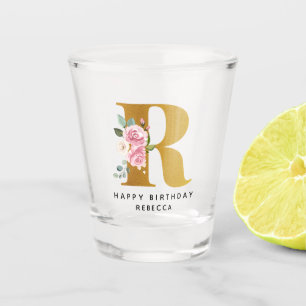 Blumenmonogramm R Geburtstag Personalisierter Name Schnapsglas
