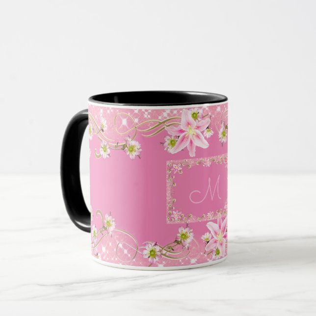 Blumenmonogramm Rose Tasse (Vorderseite Links)