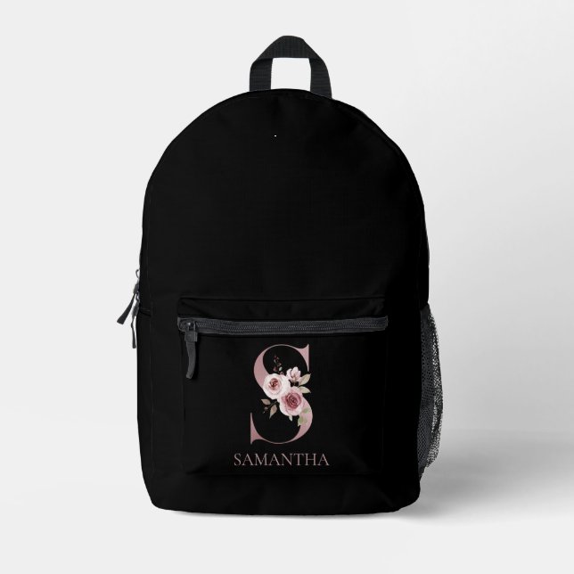 Blumenmonogramm S Name  Bedruckter Rucksack (Vorderseite)
