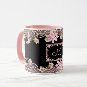 Blumenmonogramm Schwarz Tasse