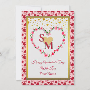 Blumenmonogramm Valentinstag mit goldenem Herzen