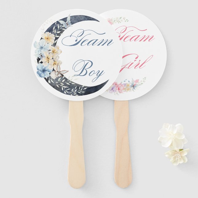 Blumenmoon in Aquarellfarben zeigen Babydusche Fächer (Vorne und Hinten)