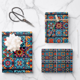 Blumenmosaik in lebhaften Farben Geschenkpapier Set