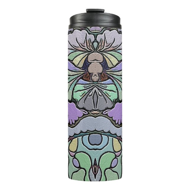 Blumenmosaik-Muster für abstrakte lila Pansy-Mosai Thermosbecher (Vorderseite)