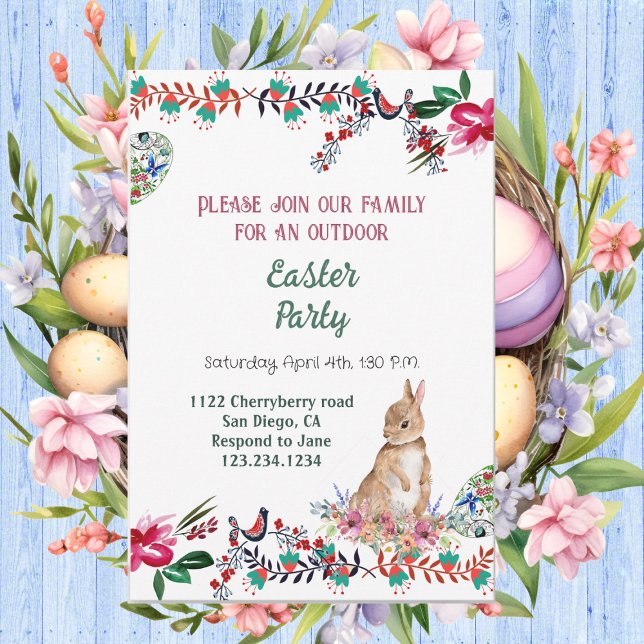 Blumenmotif Egg Aquarell Grüne Osterfest Einladung (Floral Motif Egg Watercolor Greenery Easter Bunny Invitation)