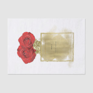 Blumenmotiv Parfüm Flasche Rote Rosen Gold Glam Seidenpapier
