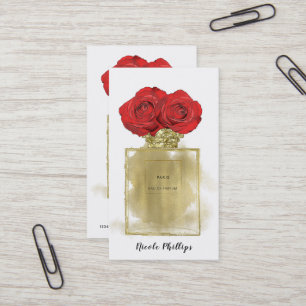 Blumenmotiv Parfüm Flasche Rote Rosen Gold Glam Visitenkarte