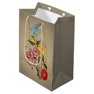Blumenmotive aus Kalocsai-Holz Mittlere Geschenktüte