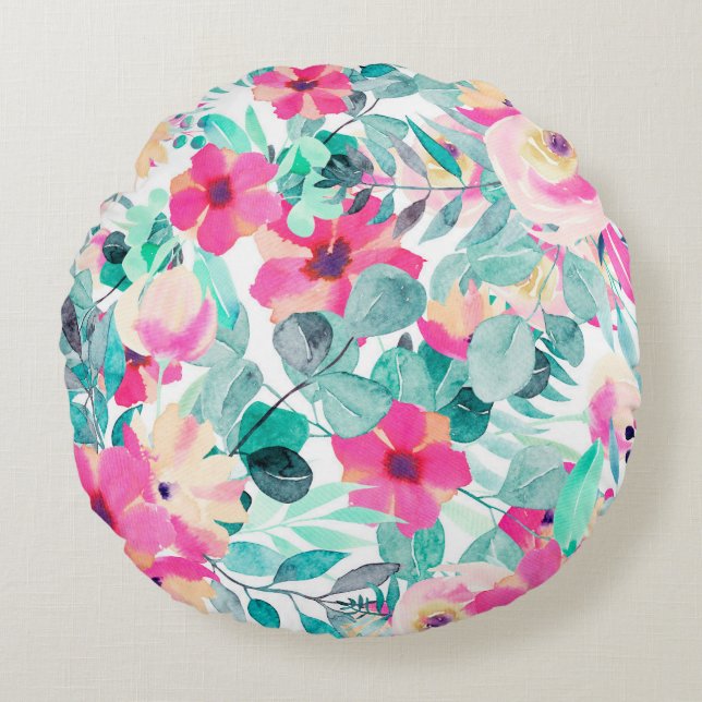 Blumenmotive in Aquarellen Rundes Kissen (Vorderseite)