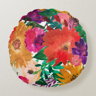 Blumenmotive in Aquarellen Rundes Kissen