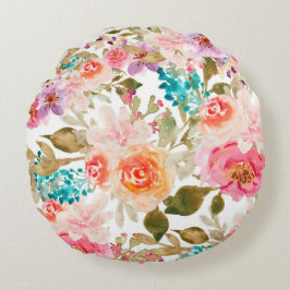 Blumenmotive in Wasserfarben Rundes Kissen