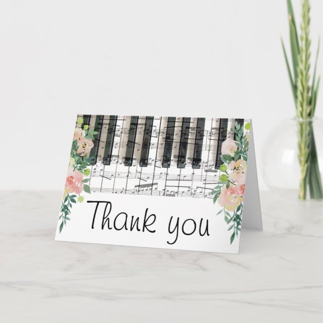 Blumenmusik Klaviertastatur Vielen Dank Dankeskarte (Vorderseite)