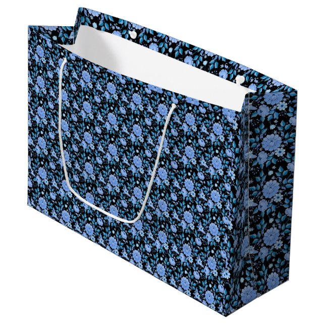 Blumenmuster.06.FR. Lbluex4. Black BG Große Geschenktüte (Vorderseite Schrägansicht)
