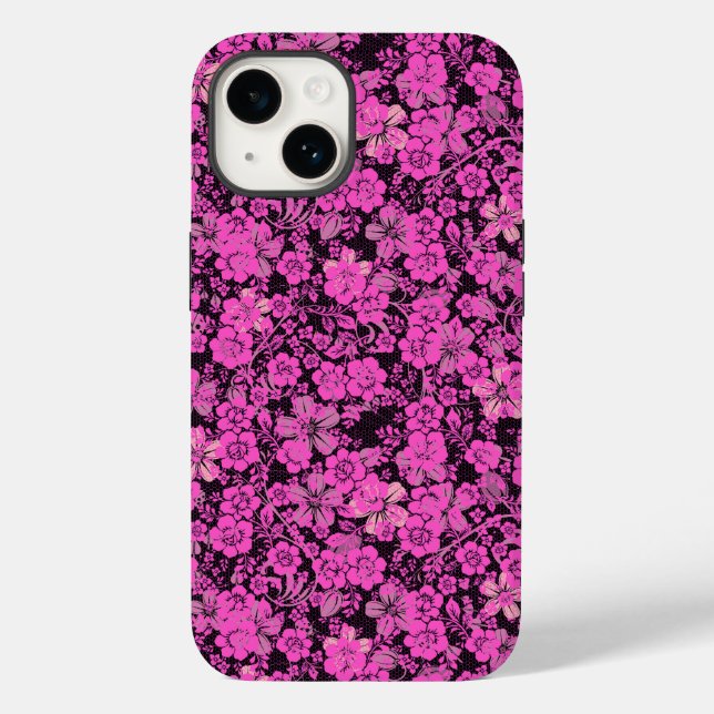 Blumenmuster 15.Pink Schwarz BG Case-Mate iPhone Hülle (Rückseite)