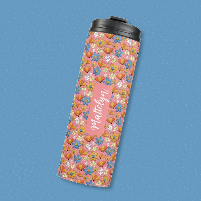 Blumenmuster 16oz Thermobecher mit Namen Thermosbecher (Pretty floral pattern 16oz thermal tumbler with name . )