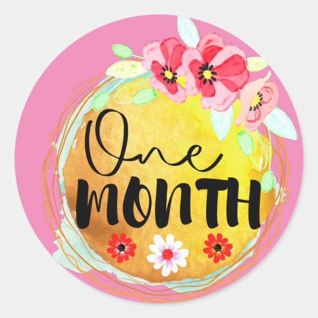Blumenmuster 1 Monat Altes Baby Meilenstein-Etiket Runder Aufkleber (Vorderseite)