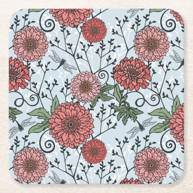 Blumenmuster 3 rechteckiger pappuntersetzer (Vorderseite)
