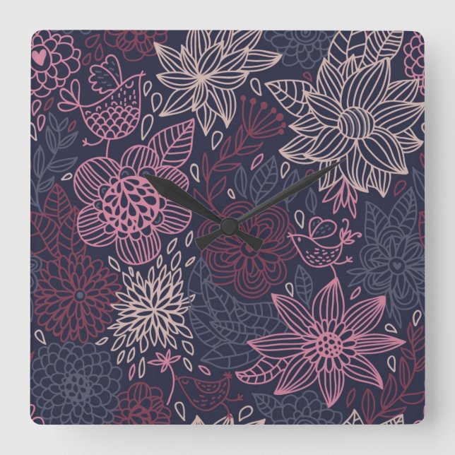 Blumenmuster 4 quadratische wanduhr (Vorderseite)