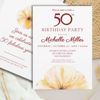 Blumenmuster 50. Geburtstag - elegantes Gelbblüten Einladung