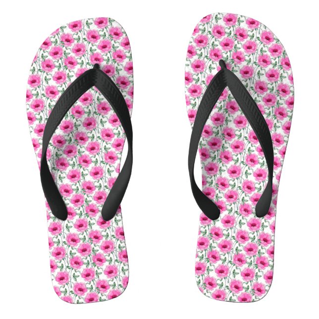 Blumenmuster-555-Rote Rosen Flip Flops (Fußbett)