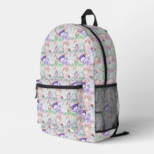 Blumenmuster 9 bedruckter rucksack (Rückseitige Ecke Rechts)