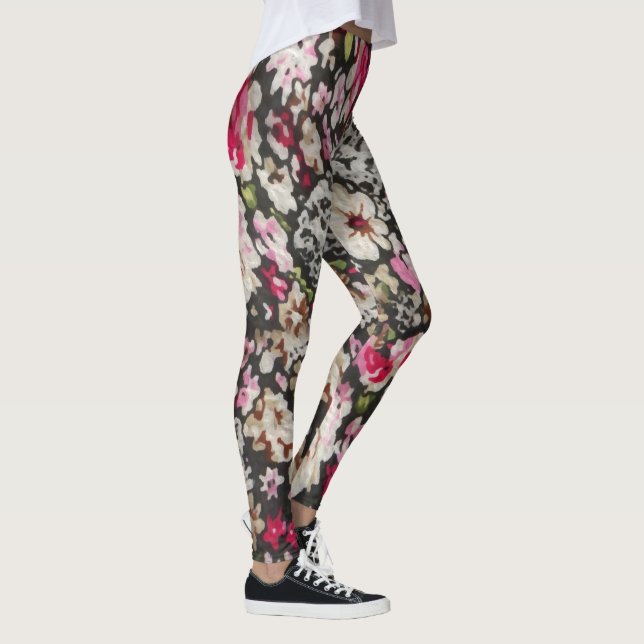Blumenmuster, Abstrakt Schwarz/Rosa, Muster Leggings (Rechts)