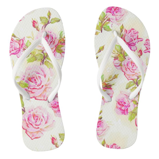 Blumenmuster Alte rosa Rosen Frauen Drehte Flop Flip Flops (Fußbett)